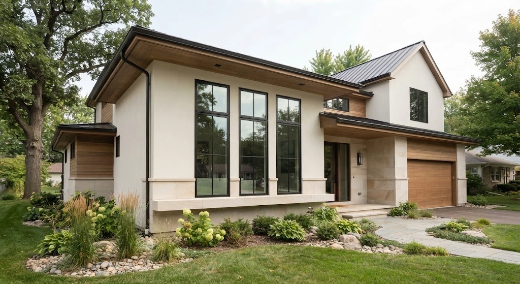 Three grouped windows connected by one long continuous limestone sill.